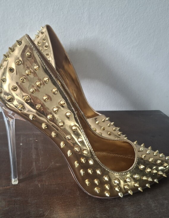 Shoes - Gold Studded Pointed-Toe High Heels